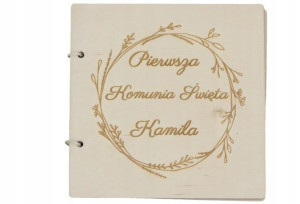 Drewniane zaproszenie na Komunię Komunijne Grawer