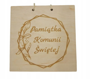 Drewniana Kartka pamiątka na Pierwszą Komunię