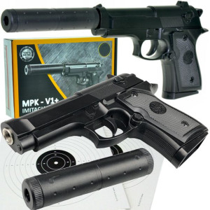 BERETTA Pistolet Metalowy na Kulki 6mm Replika ASG + Tłumnik