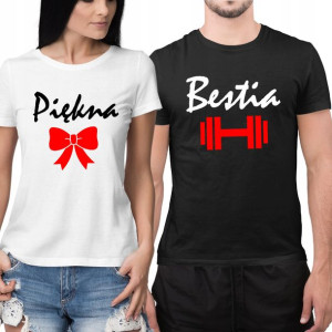 Zestaw 2 Koszulki Tshirt Walentynki Piękna Bestia