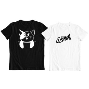 Koszulki Tshirt Z Nadrukiem Dla Pary Kotek I Ryba