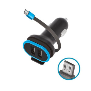 Forever ładowarka samochodowa CC-02 2xUSB 3A czarna z kablem microUSB 0,2 m