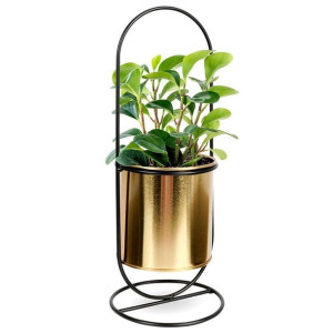 Osłonka doniczka na stojaku metalowa złota / kwietnik 30,5 cm