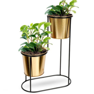 Kwietnik 2-poziomowy metalowy złoty / stojak osłonka doniczka 30 cm