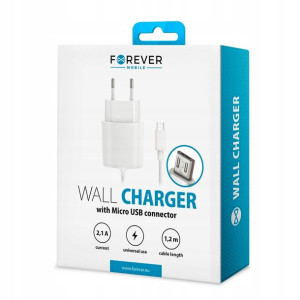 Ładowarka sieciowa microUSB uniwersalna 2.1A 1,2M