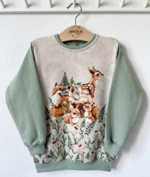 Bluza dresowa z panelem - leśna przygoda green