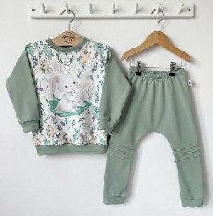 Zestaw dresowy spodnie z przeszyciami + bluza z panelem - little bunnies