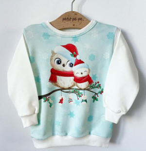 Bluza dresowa z panelem - Świąteczne sówki
