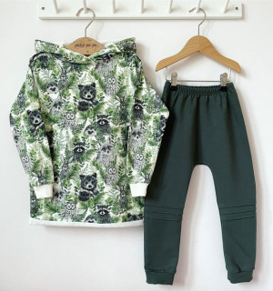 Bluza przedłużana + spodnie z przeszyciami - zwierzątka w paprociach