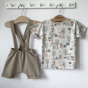 Zestaw dziecięcy spodenki z szelkami + Bluzka jersey lux  - Hedgehog & Frie