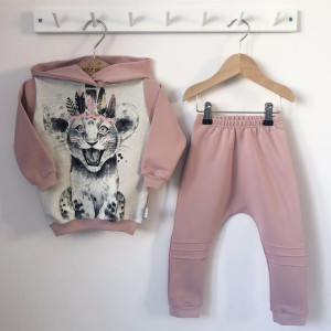 Zestaw dresowy spodnie + bluza - boho tiger pinky