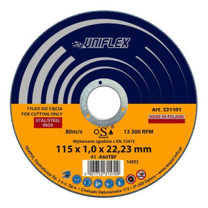 Tarcza Do Cięcia Metalu Uniflex Metal Inox Płaska 41 / 115 X 1,0mm X 22