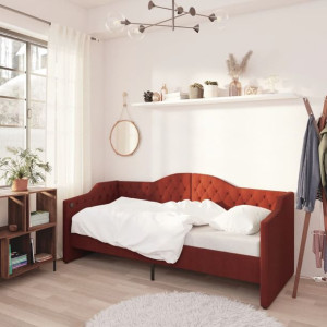 Łóżko dzienne z materacem i USB, winna czerwień, 90x200 cm