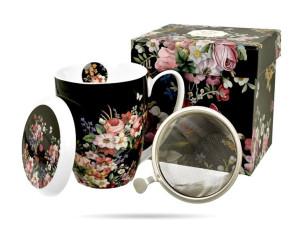 Kubek 350ml z zaparzaczem VINTAGE FLOWER BLACK DUO