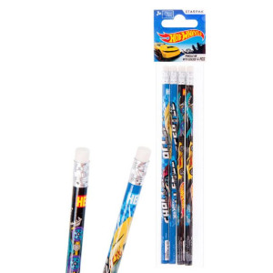 Ołówek HOTWHEELS grafitowy HB z gumką 4szt.
