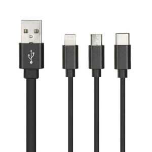 Kabel 3w1 micro + iPhone Lightning 8-pin + Typ C czarna HD6
