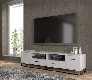 Industrialny biały stolik pod TV na stelażu