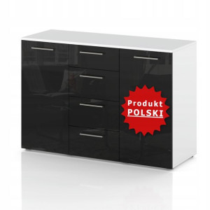 Komoda 4 Szuflady 150 Cm 2 Drzwi Połysk Czarny