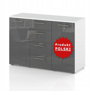 Komoda 4 Szuflady 150 Cm 2 Drzwi Połysk Szary