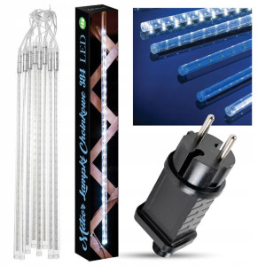 Lampki Meteory Zewnętrzne 384 LED 5M Białe Zimne