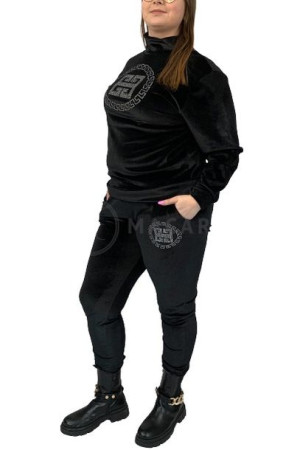 Elegancki Komplet Dresowy Welurowy Plus Size Black 7/8xl