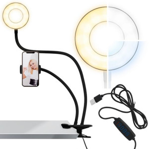 Lampka LED pierścieniowa z uchwytem na telefon RING Czarna