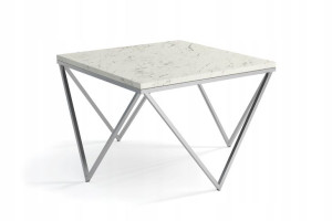 Stolik CORNER ława 60x60 srebrny mat marmur jasny