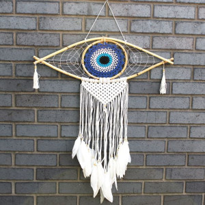 Duży Ochronny Dreamcatcher - Makrama - Evil Eye - Czarny