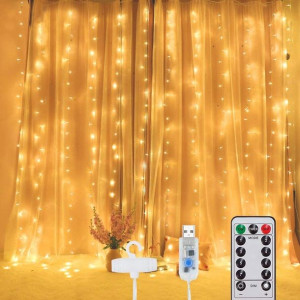Kurtyna Świetlna Led 3x3m Lampki Ciepły Biały Usb