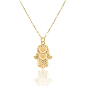 Naszyjnik srebrny pozłacany z ręką Fatimy - Hamsa