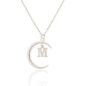 Naszyjnik srebrny z księżycem i literką