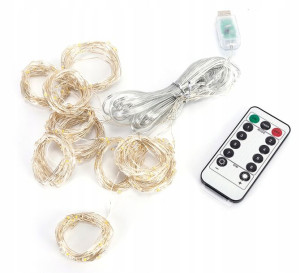 751 Kurtyna Świetlna Led Pilot Usb Lampki Drut 3X2