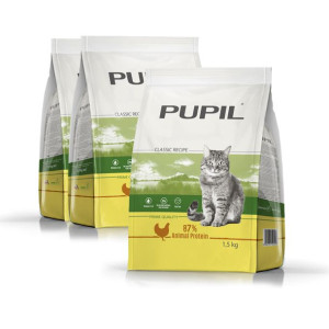 Karma sucha dla kota PUPIL Prime Quality kurczak z wątróbką 3 x 1,5 kg