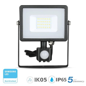 Naświetlacz halogen LED V-TAC 20W SAMSUNG Czujnik Ruchu Czarny zimny 1600lm