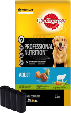 PEDIGREE® Adult Professional Nutrition 15kg jagnięciną z warzywami + Worecz