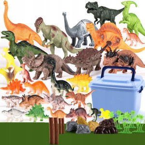 Duży Zestaw Figurki Dinozaury 38szt Pojemnik