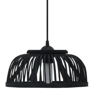 Lampa wisząca, czarna, bambusowa, 40 W, 34x14,5 cm, E27