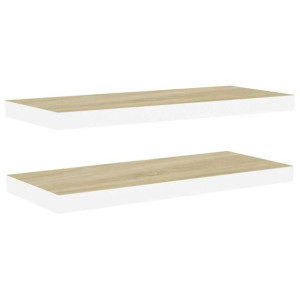 Półki ścienne, 2 szt., dębowo-białe, 80x23,5x3,8 cm, MDF
