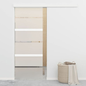 Drzwi przesuwne, ograniczniki, szkło ESG i aluminium, 76x205 cm