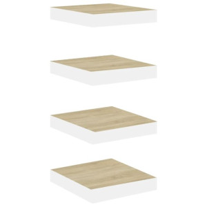 Półki ścienne, 4 szt., dębowo-białe, 23 x 23,5 x 3,8 cm, MDF