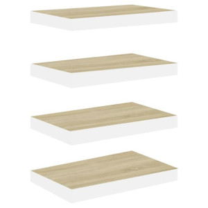 Półki ścienne, 4 szt., kolor dębu i biel, 50x23x3,8 cm, MDF