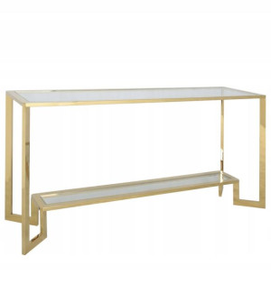 Yara Gold konsola złoto dwa szklane blaty 160/45cm