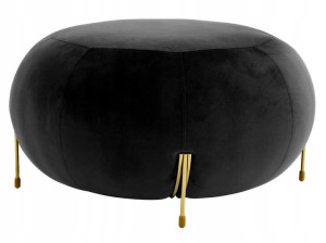 Wytworna czarna pufa Glamour Royan 80cm złote nogi