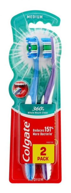 Colgate Szczoteczka 360° Whole Mouth Clean Średnia - mix kolorów 1+1 gratis