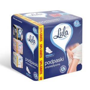 LULA Podpaski higieniczne antyseptyczne - superchłonne 1op.-12szt (8+4 grat