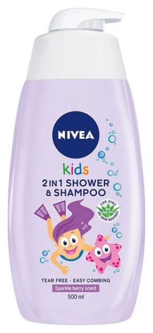 Nivea Kids Żel do mycia ciała 2w1 dla dziewczynek Sparkle Berry 500ml