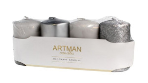 ARTMAN Świeca ozdobna 4-pack Mix srebrna - walec mały 1op.-4szt