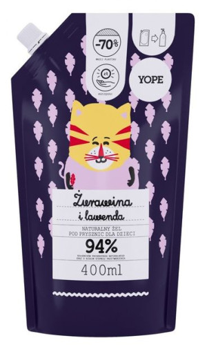 YOPE Naturalny Żel pod prysznic dla dzieci - ŻURAWINA i LAWENDA - zapas 400