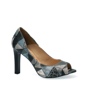 Czółenka szare w trójkąty peep toe 39