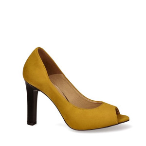 Czółenka żółte zamszowe peep toe 37